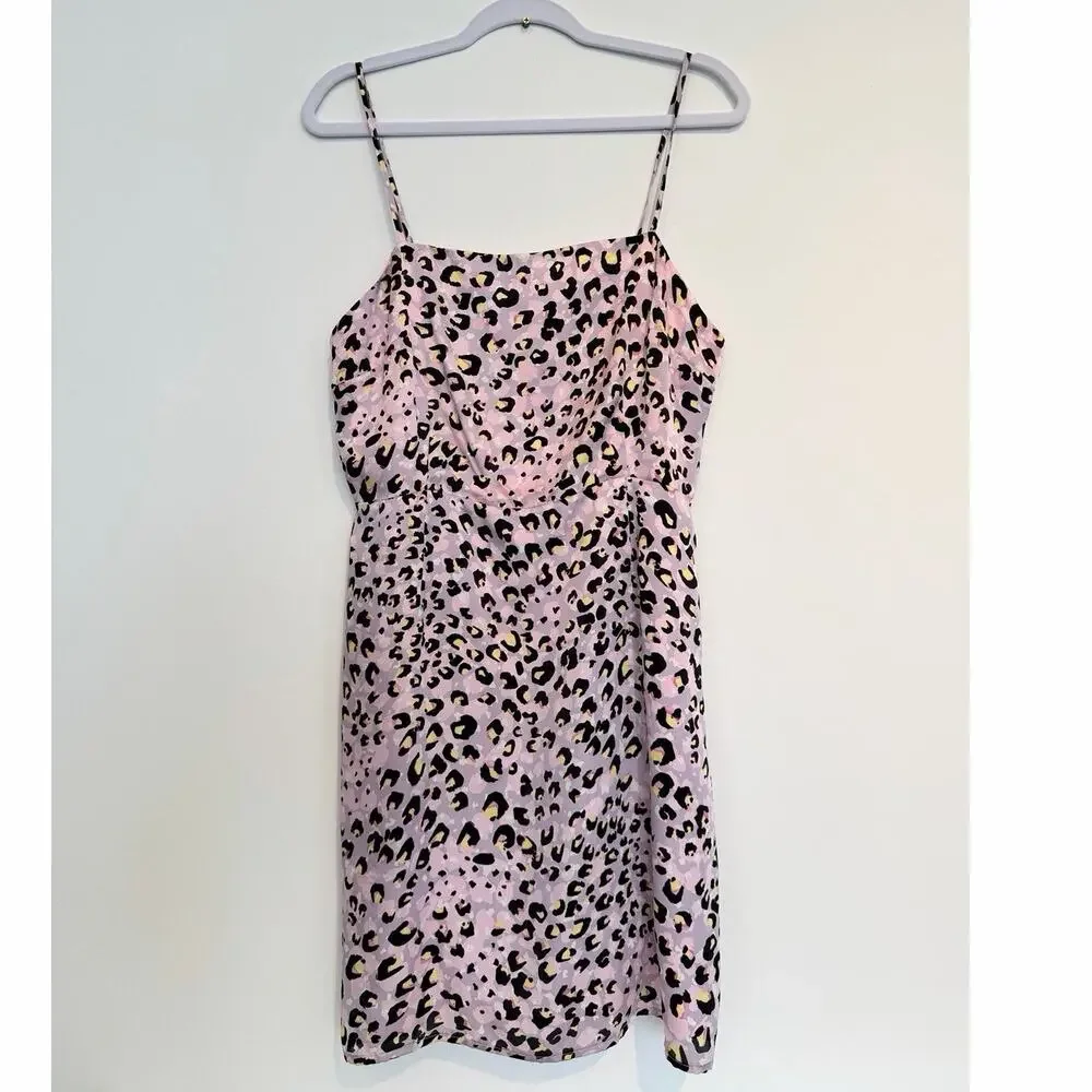 Lost + Wander Satin Pink Leopard Print Wild Child Mini Dress - Womens Large